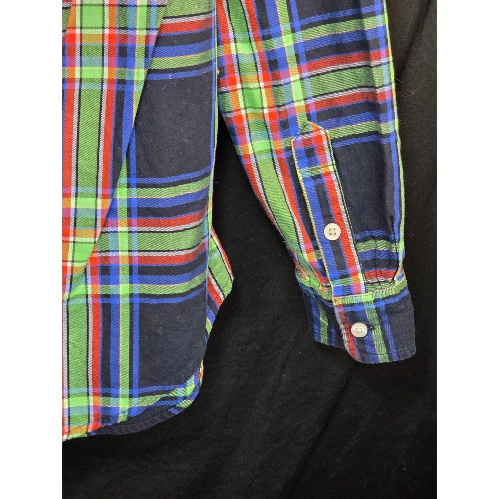 Ralph Lauren Boys Green Blue Plaid Button‎ Down Shirt Size M 10-12 Long Sleeve